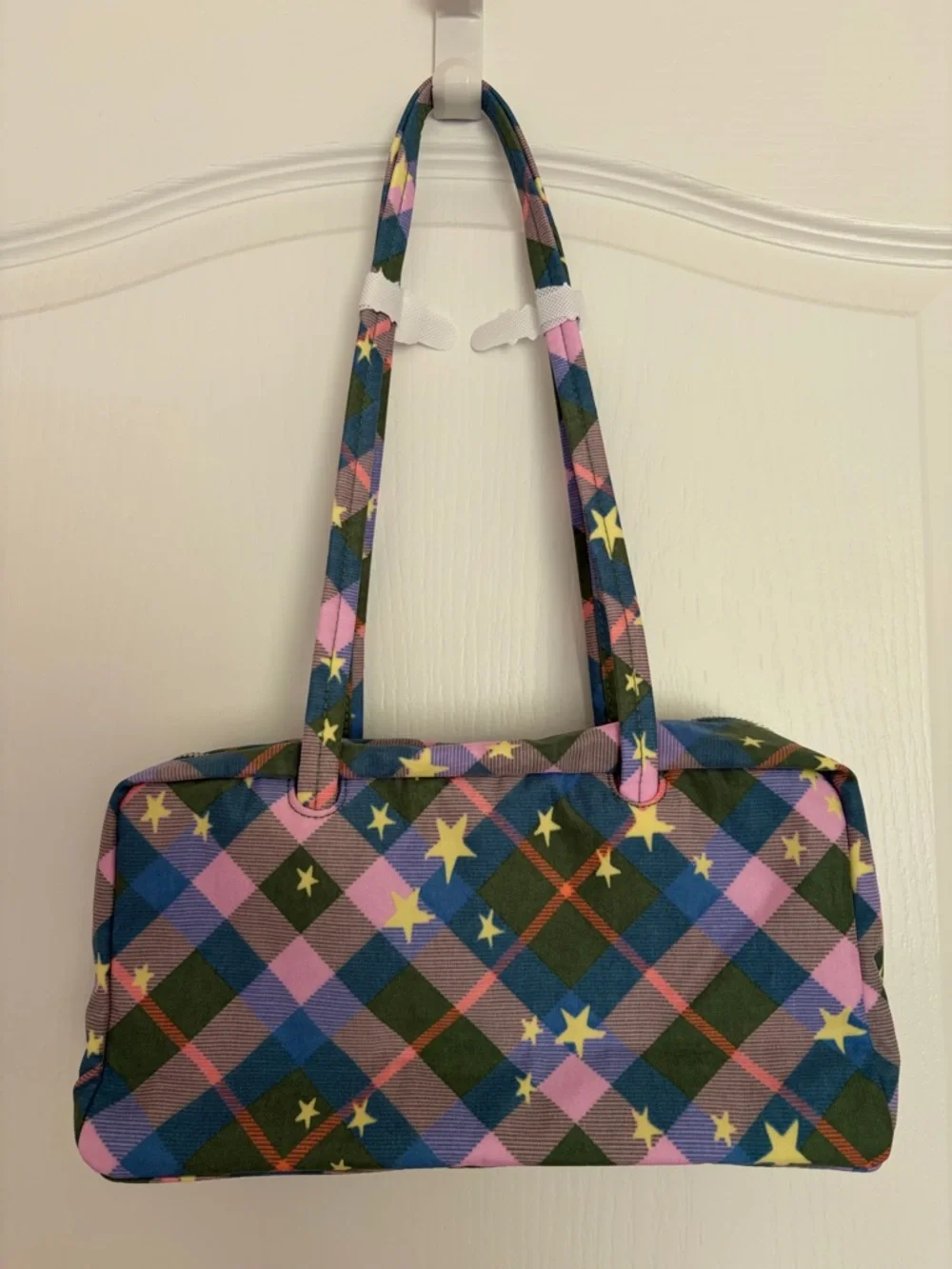 NWT BAGGU Green Star Plaid Regular Bowler Bag - Picture 4 of 4